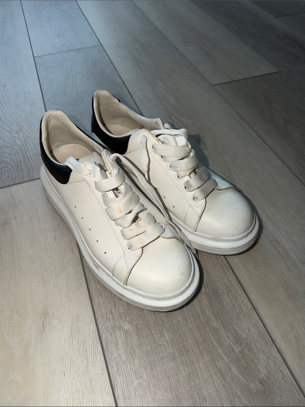 Alexander McQueen White Leather Sneakers with Black Heel